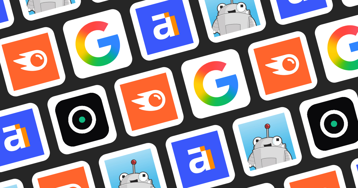 Grid of logos: Ahrefs, Rankloop, Semrush, Moz, Google Keyword Planner