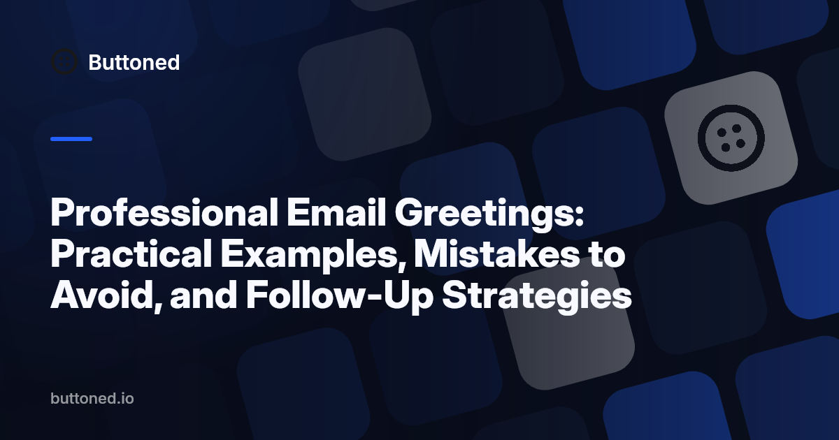 An illustrated guide to professional email greetings, showing different greeting examples and tips for business email communication