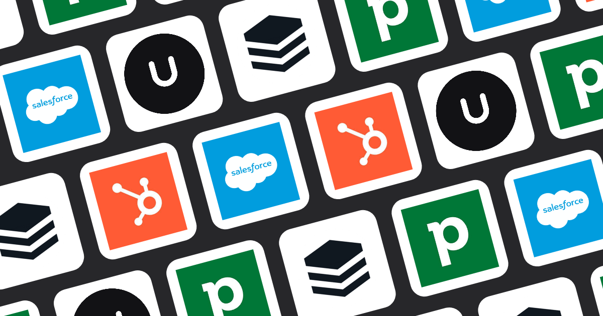 Logos of Salesforce, HubSpot, Pipedrive, SugarCRM, and Unforced representing the top CRMs for small businesses in 2026.