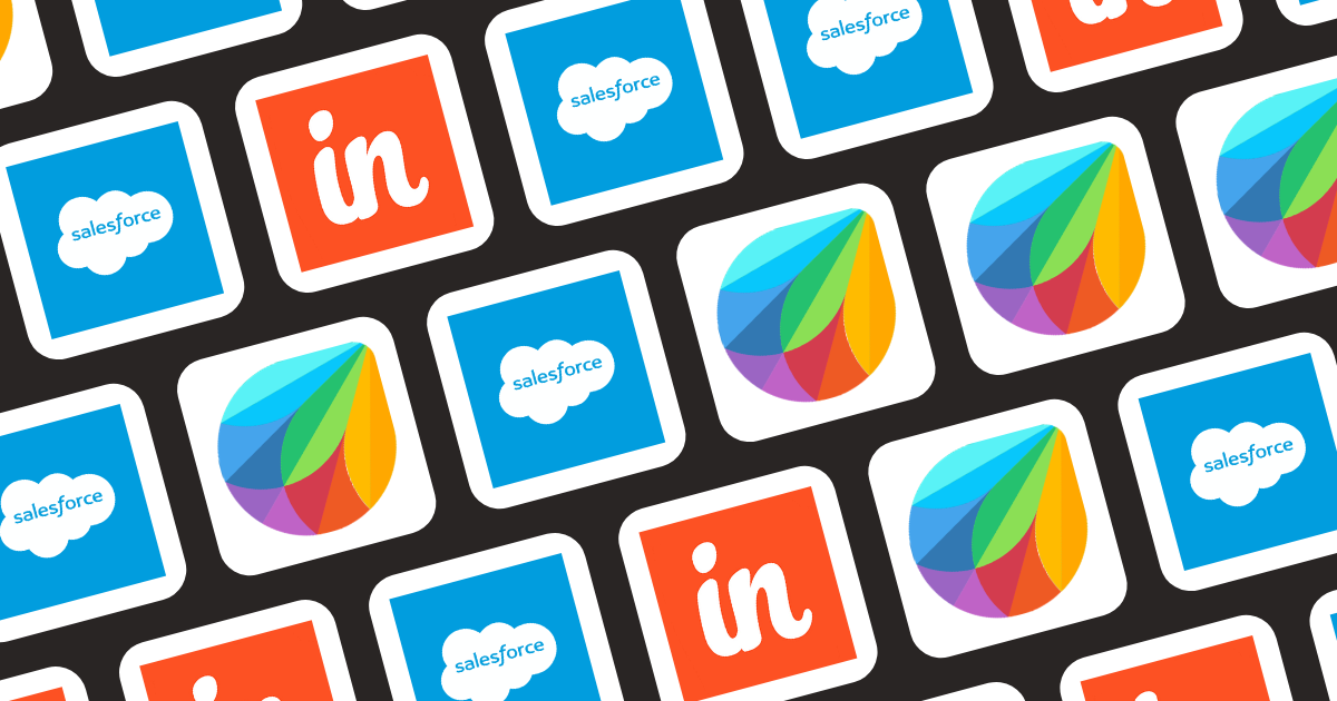 A grid of icons representing different CRM tools and metrics.