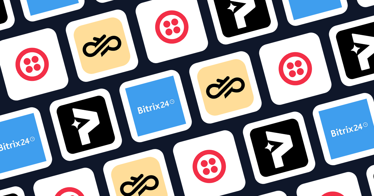 Grid of leading Twilio alternatives including Plivo, Vonage, Sinch, Bitrix24, and others