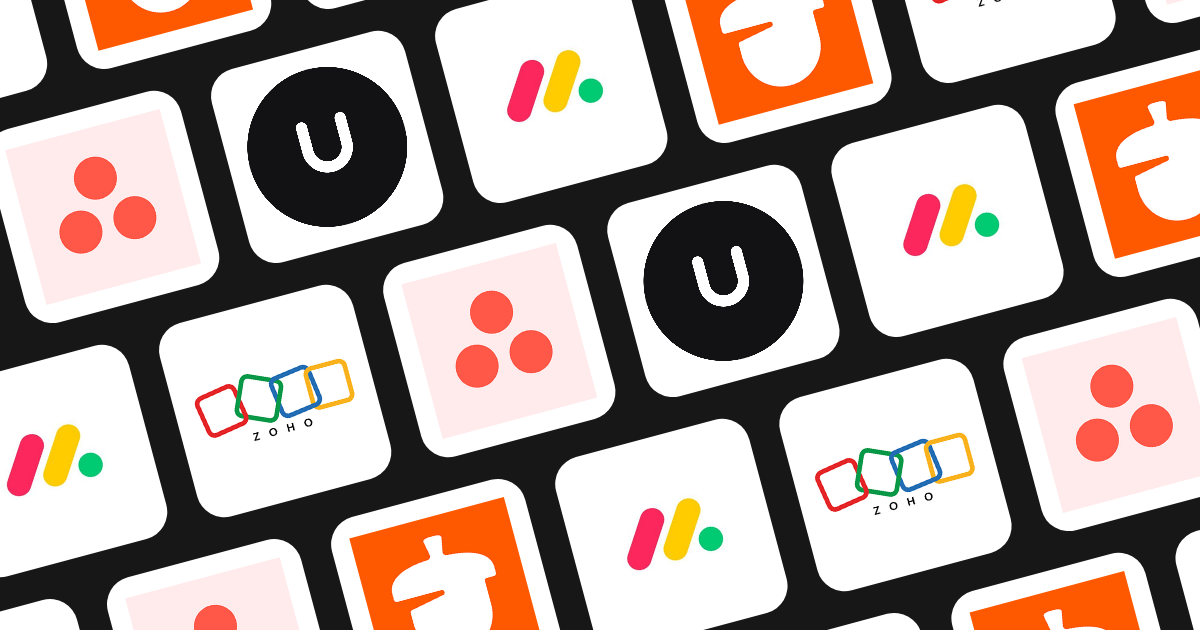 Logos of Monday.com and its top alternatives: Nutshell, Zoho CRM, Asana, and Unforced