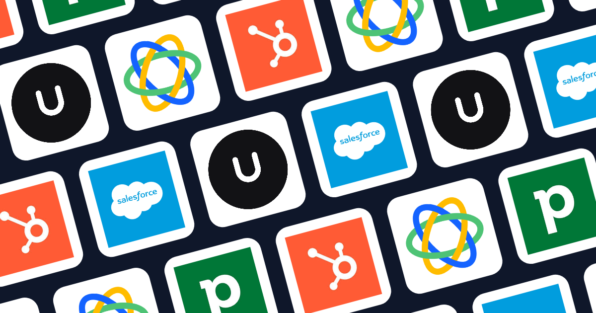 Icons of popular sales software tools: Close, Pipedrive, HubSpot, Salesforce, and Unforced